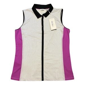 NWT Lady Hagen Sleeveless Golf Polo Tank Striped Athleisure Tennis Top Size L